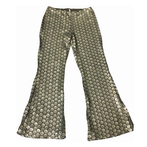 New FREE PEOPLE Wilder Days Sequin Flare Pants $198 SIZE 4 Gold/Olive - Picture 5 of 8